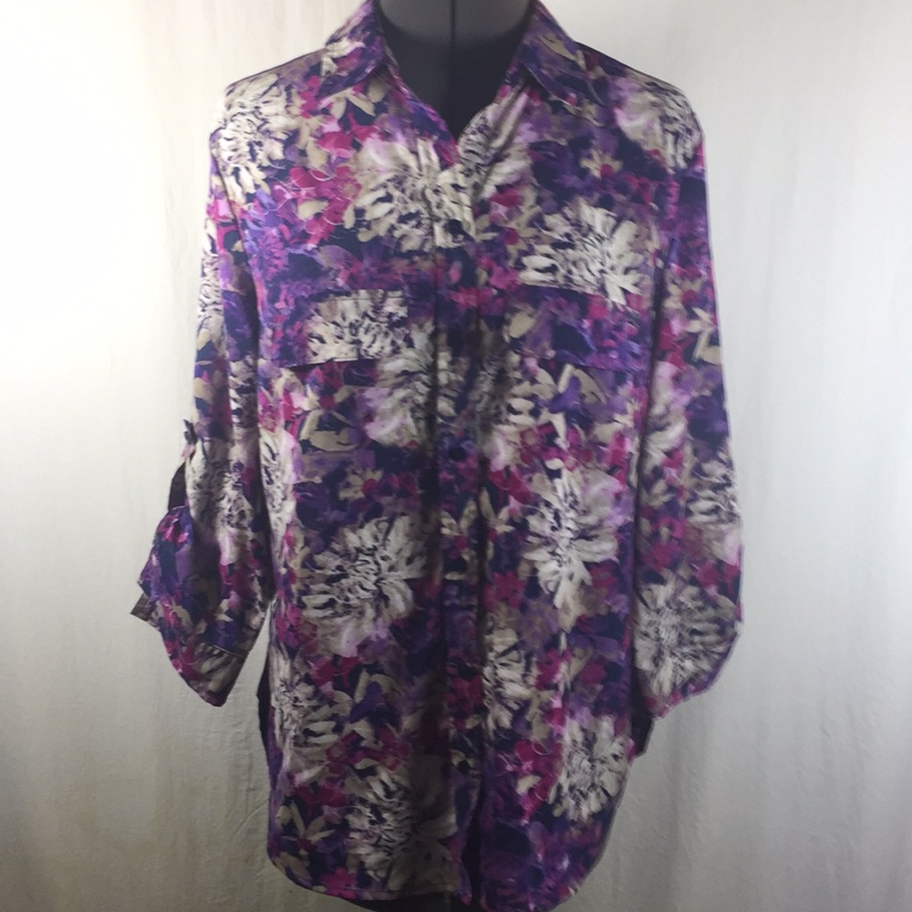 White Stag Multi Colored Floral Top Blouse Size M
